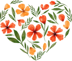 moldura de coração floral aquarela dia dos namorados com flor colorida
