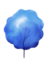 árbol azul acuarela png