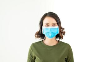 Woman wearing face mask because of Air pollution or virus epidemic in the city photo