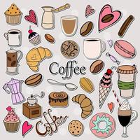 Vector coffee stickers pack in hand-drawn doodle style