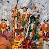 Kolkata, India, September 29,2021 - Goddess Durga with traditional look in close up view at a South Kolkata Durga Puja, Durga Puja Idol, A biggest Hindu festival in India photo