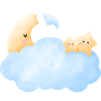 Sleepy moon in watercolor png