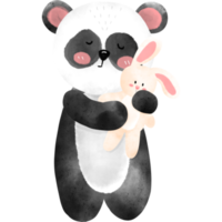 panda com sono e coelho