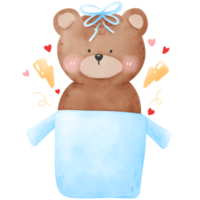 ours dans une boîte cadeau aquarelle png