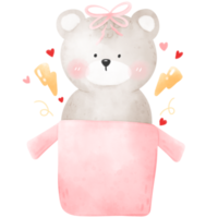 Bear in gift box watercolor png