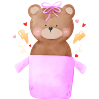 Bear in gift box watercolor png