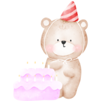 Bear and birthday cake png