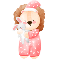 Sleepy lion with bunny png