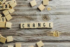 Change word cube on wood background ,English language learning concept photo