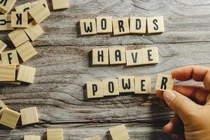 Words Have Power word cube on wood background ,English language learning concept photo