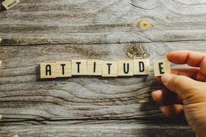 Attitude Word In Wooden Cube photo