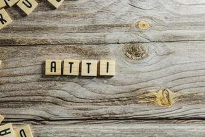 Attitude Word In Wooden Cube photo