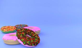 3D rendering donut and topping donut on blue background . 3D illustration fast food concept and copy space photo