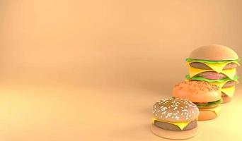 3D rendering multiple size of hamburger, 3D illustration fast food concept and copy space photo