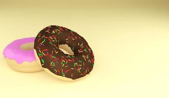 3D rendering donut on yellow background . 3D illustration fast food concept and copy space photo