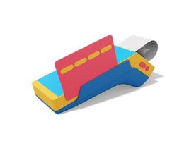 Device for NFC pay. Colorful POS terminal with credit card and check. Modern machine for cashless payment. 3D rendering on the white background. photo