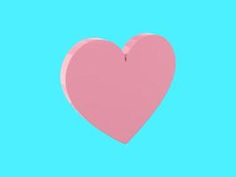 Flat heart. Pink single color. Symbol of love. On a monochrome blue background. View left side. 3d rendering. photo