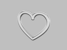 Toy metal heart. Symbol of love. Silver mono color. On a solid gray background. Right side view. 3d rendering. photo