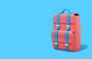 Travel luggage. Multicolored tourist city backpack on blue background with space for text. 3d rendering. photo