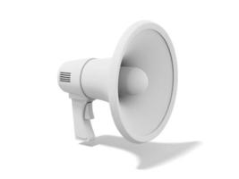 White megaphone on white background. Sound amplification device. 3d rendering. photo