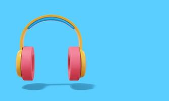 Multicolored headphones on blue background with space for text. Front view. 3d rendering. photo