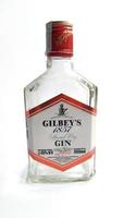 Depok, Indonesia - September 20, 2022. Bottle of alcohol and alcoholic beverage isolated on white background.Gilbeys 1857 Gin Label.Brand photo