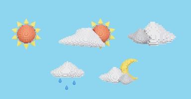 3D Render.Set of weather,8 bit ,pixel art style on blue background. photo