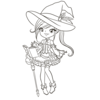 cartoon witch halloween kawaii anime coloring page cute illustration clip art character chibi drawing png