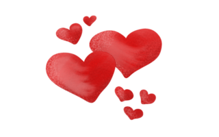 elementos de corações em aquarela desenhados à mão para design. grupo de sete formas de coração simples. símbolos de amor fofos png