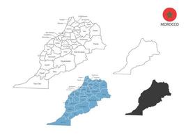 4 estilo de ilustración de vector de mapa de marruecos tiene toda la provincia y marca la ciudad capital de marruecos. por estilo de simplicidad de contorno negro delgado y estilo de sombra oscura. aislado sobre fondo blanco.