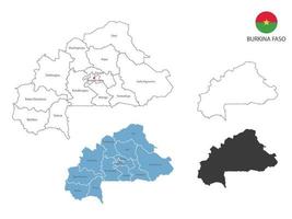 4 estilo de ilustración de vector de mapa de burkina faso tiene toda la provincia y marca la ciudad capital de burkina faso. por estilo de simplicidad de contorno negro delgado y estilo de sombra oscura. aislado sobre fondo blanco.