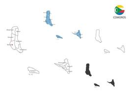 4 estilo de ilustración de vector de mapa de comoras tiene toda la provincia y marca la ciudad capital de comoras. por estilo de simplicidad de contorno negro delgado y estilo de sombra oscura. aislado sobre fondo blanco.