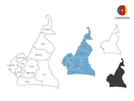 4 estilo de ilustración de vector de mapa de Camerún tiene toda la provincia y marca la ciudad capital de Camerún. por estilo de simplicidad de contorno negro delgado y estilo de sombra oscura. aislado sobre fondo blanco.