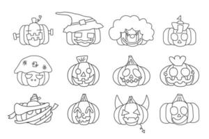 Set of halloween pumpkin black thin line icon isolated on the white background. vector