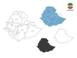 4 estilo de ilustración de vector de mapa de etiopía tiene toda la provincia y marca la ciudad capital de etiopía. por estilo de simplicidad de contorno negro delgado y estilo de sombra oscura. aislado sobre fondo blanco.