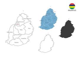 4 style of Mauritius map vector illustration have all province and mark the capital city of Mauritius. By thin black outline simplicity style and dark shadow style. Isolated on white background.