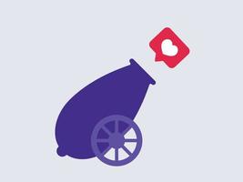 Cannon shoots like. Purple retro cannon shoots heart in red conversation frame social media endorsement of user content and general information consent to shown vector files