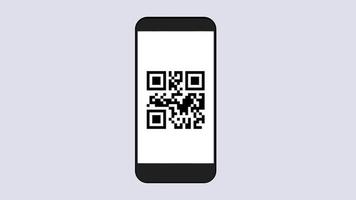 Smartphone with qr code. Scanning of goods and applications with displaying information on screen modern identification coding system with binary identifier using touch vector phone.