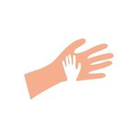 Help hands. Symbol of family friendship big hand holds small one support in partnership and charity social donations saving young generation with informational vector trust.