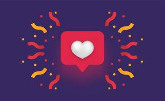 Like 3d social network. Red fireworks with yellow serpentine white heart modern smm online communication in applications and web communities approval of user comments with vector point of view.