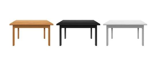 Writing and office tables template. Black lacquered wood table top with stylish white plastic surface and trendy classic vector design.
