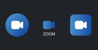 Zoom camera icons. Remote blue teleconference and communication remote work web conversation meetings and online vector training.