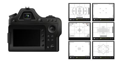 Digital camera with screens of shooting modes template vector