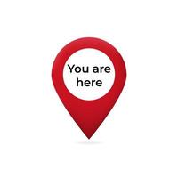 You are here pointer on web map. Red pointer marked graphic sign of travel and location on map navigation destination simple vector arrow rhombus.