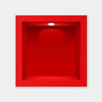 Red container with glass and lighting template. Indoor empty cube exhibition stand with white backlight lamp vector