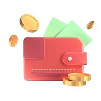 3D Wallet full of money and coin Illustration photo