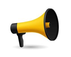 Yellow loudspeaker. Realistic megaphone with black border for warning and promotional marketing vector announcements