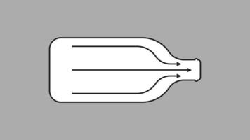 Bottleneck bottle. Arrows for direction of liquid exit from bottle narrowing neck of glass container for easy pouring and drinking convenient shape for transportation and vector transfer.