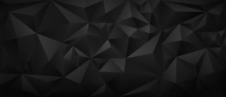 Modern black metal low poly backdrop. Simple dark background with folded or crumpled paper texture. Geometric banner design template with polygonal pattern. Decorative monochrome vector illustration.