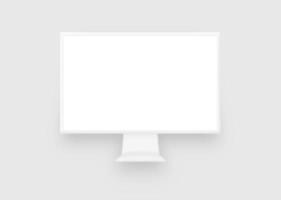 Clay white monitor computer mockup. Blank display for business work and leisure responsive electronic equipment with image presentation design digital vector gadget.